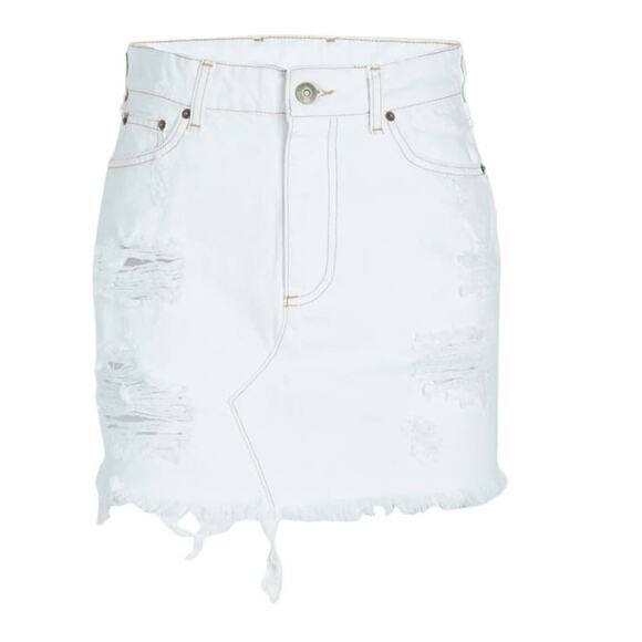 Ser.O.Ya Alli Distressed Mini Denim Skirt Optic White Arizona Size 24 NEW - Picture 1 of 11